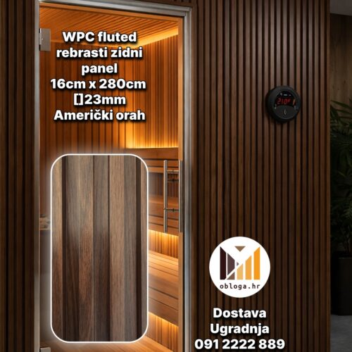 WPC fluted rebrasti zidni panel - Američki orah 16x280cm