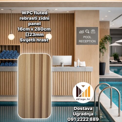 WPC fluted rebrasti zidni panel - Svijetli hrast 16x280cm