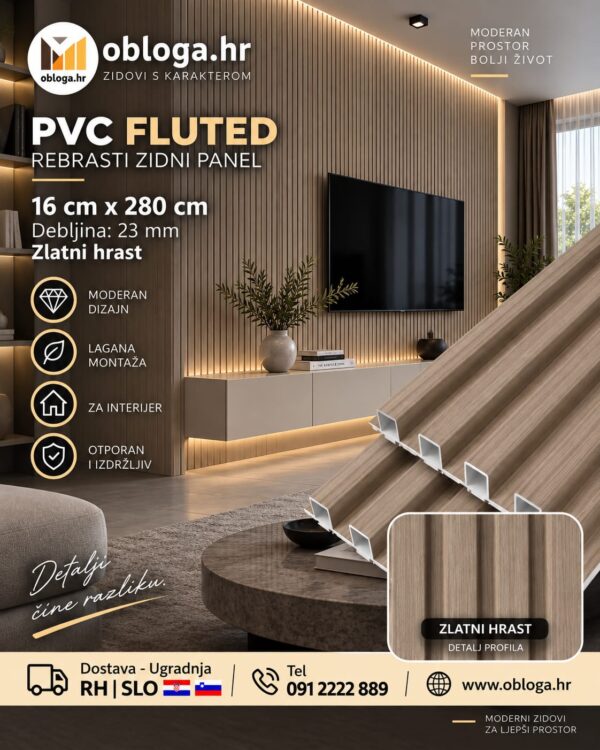 pvc fluted zlatni hrast zlatni hrast